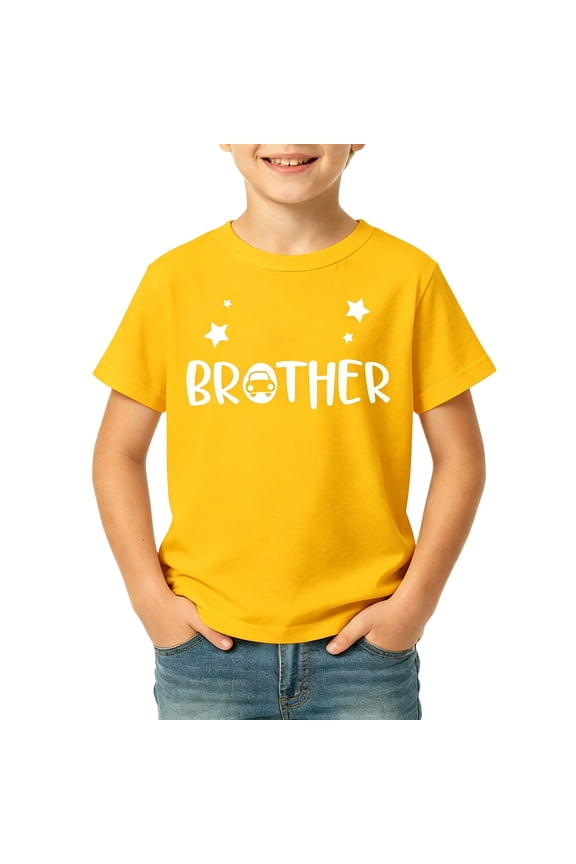 Boys O-Neck Tshirts Big Bro Graphic Tee For Young Casual Everyday Tops With Letter Print Short Sleeve Tee For Kids , Yellow