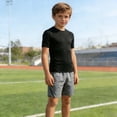 thumbnail image 1 of CAIVO Boys T-Shirts Compression Shirt Athletic Performance Tops Wicking Breathable Fit For Kids Youth Sports Training O-Neck Child , Black, 1 of 3