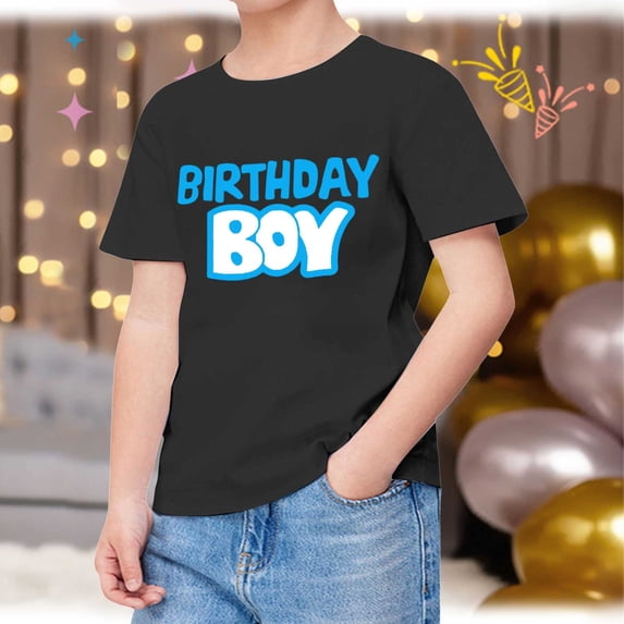 CAIVO Boys T-Shirts Kids Child Shirts Short Sleeve Happy Brithday Letter Prints T Shirt Trendy Child O-Neck Tops , Black
