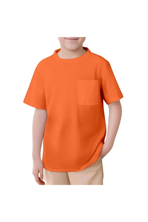 Boys T-Shirts Kids Mesh T Shirts Short Sleeve Plain Tops Tees Baby Unisex Toddler Children Crew Neck With Pocket Child T Shirt , Orange
