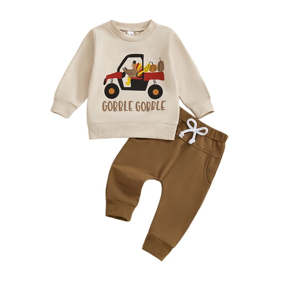 CAIVO Boys Thanksgiving Outfits Long Sleeve Graphic Hoodie And Pants With Truck Turkey Print Fall Autumn Versatile Child Clothing
