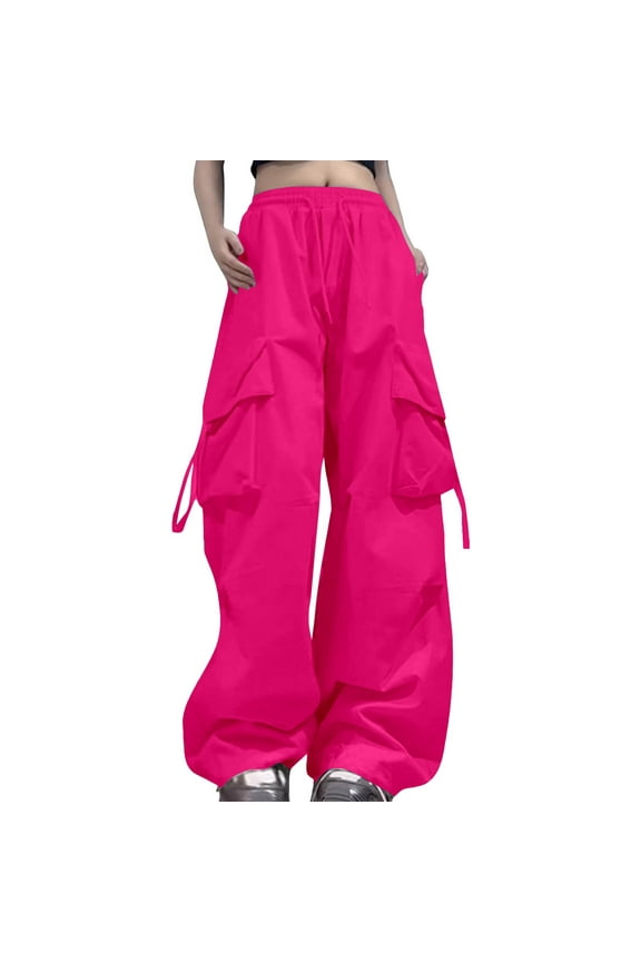 Cargo Pants Women Relaxed Fit Baggy Clothes Black Pants High Waist Zipper Slim Drawstring Waist With Pockets Loose Plus Size Trousers Solid Color Daily Slacks Relaxed Fit