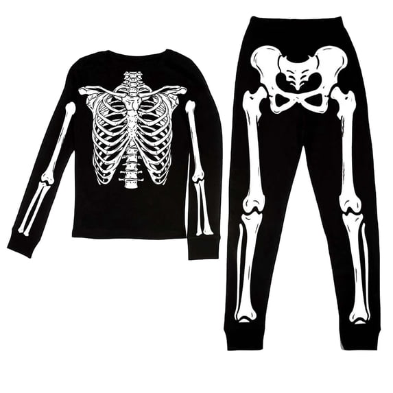 CAIVO Child 2 Piece Pajama Set Halloween Print Girls Sleepwear O-Neck Long Sleeve Tops And Pants Cozy Halloween PJ For Little Girls Soft Breathable