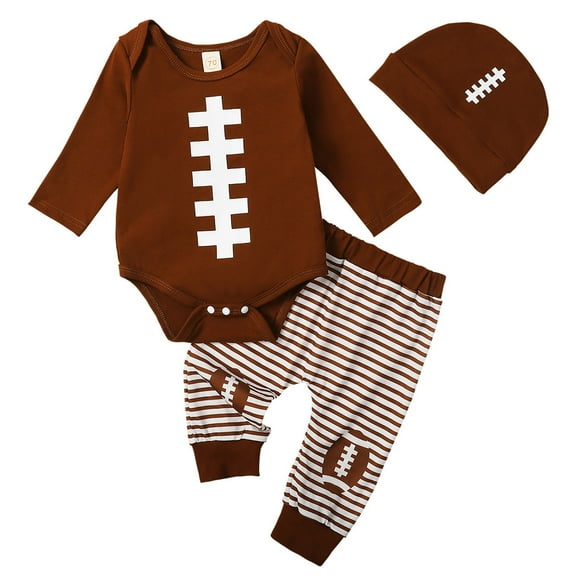 CAIVO Child Baby Boy Football Outfit Sets Long Sleeve Tops Pants Bodysuit And Pants Three Piece Jumpsuit Romper Toddler Sport Theme Photoshoot Casual Play Wear 0-3 Months