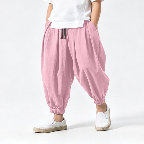 CAIVO Child Boys Ankle-Tied Jogger Pants Casual Loose Fit Summer Trousers For Kids Daily Wear Soft Blend Trendy Solid Color Streetwear