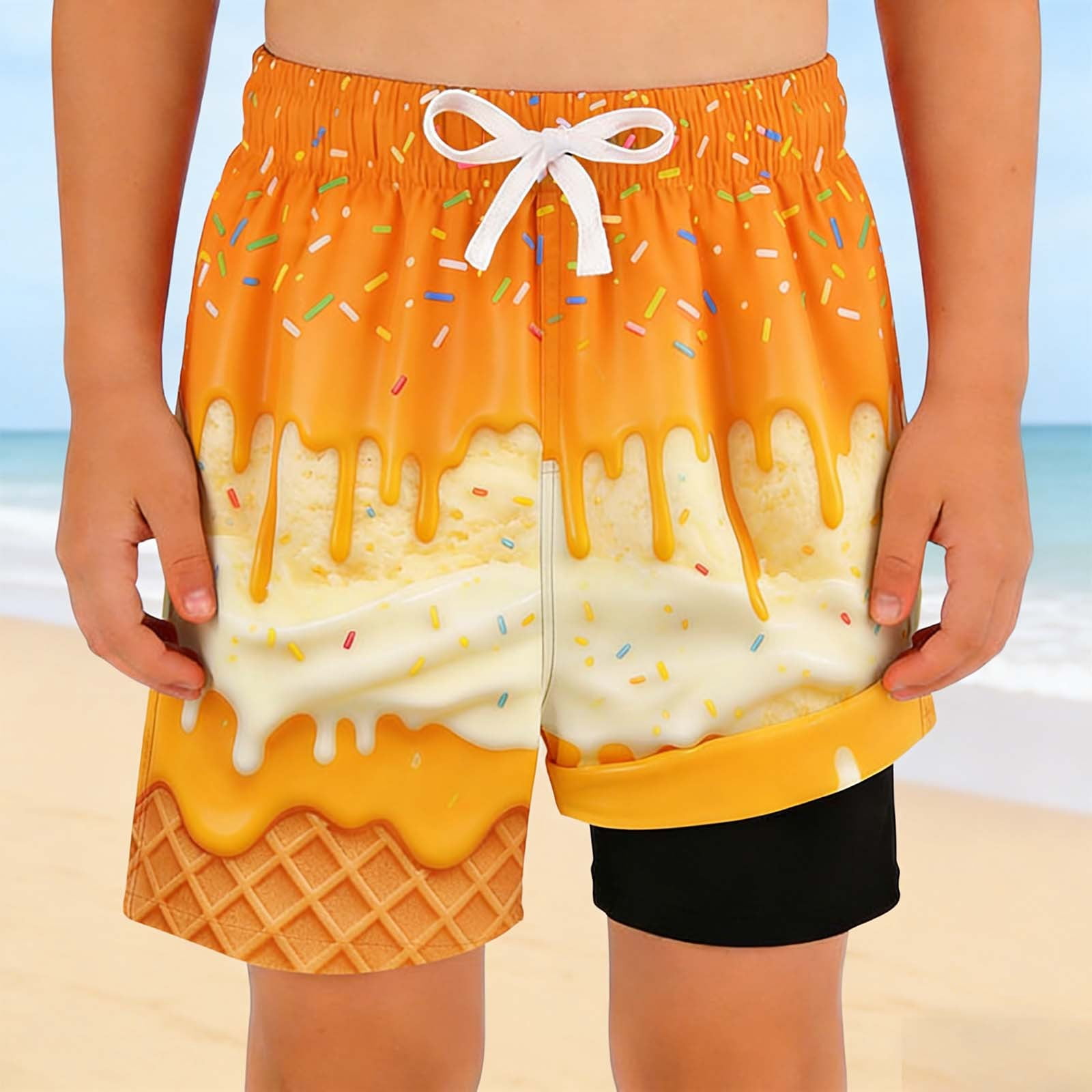 CAIVO Child Boys Swim Trunks With Ice Cream Print Double Layer Swimwear ...