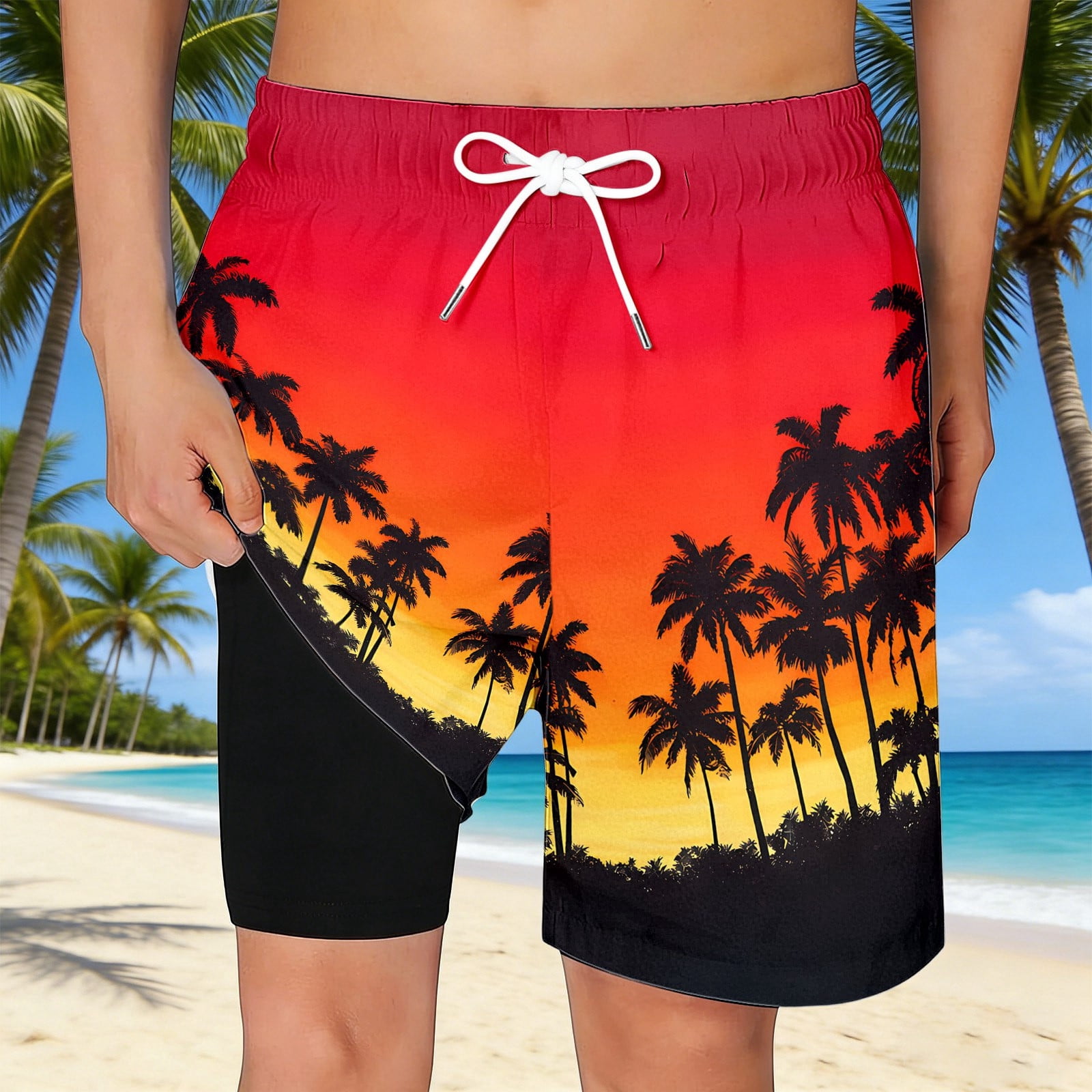 CAIVO Child Boys Swim Trunks With Pockets Graphic Coconut Tree Prints ...