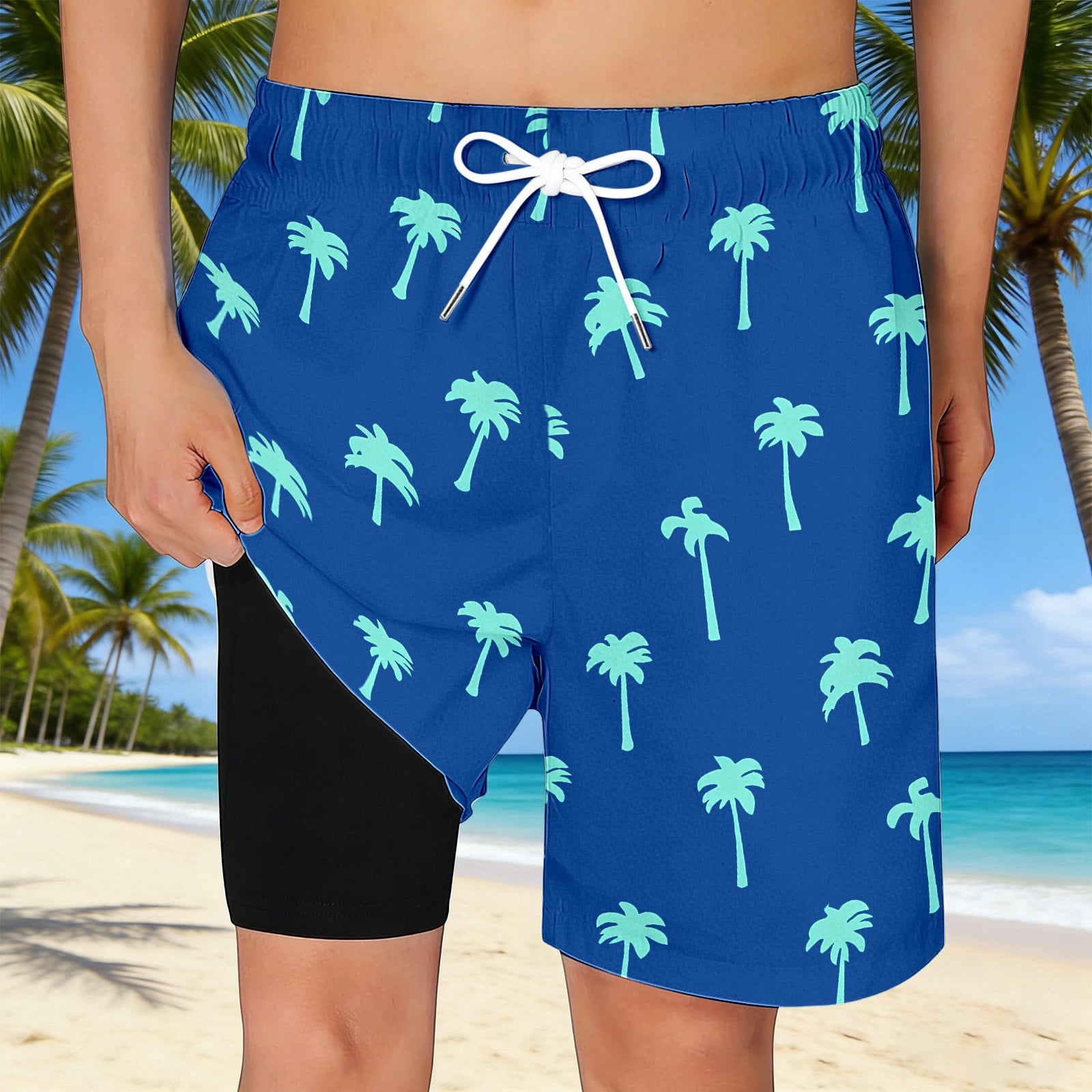 CAIVO Child Boys Swim Trunks With Pockets Graphic Coconut Tree Prints ...