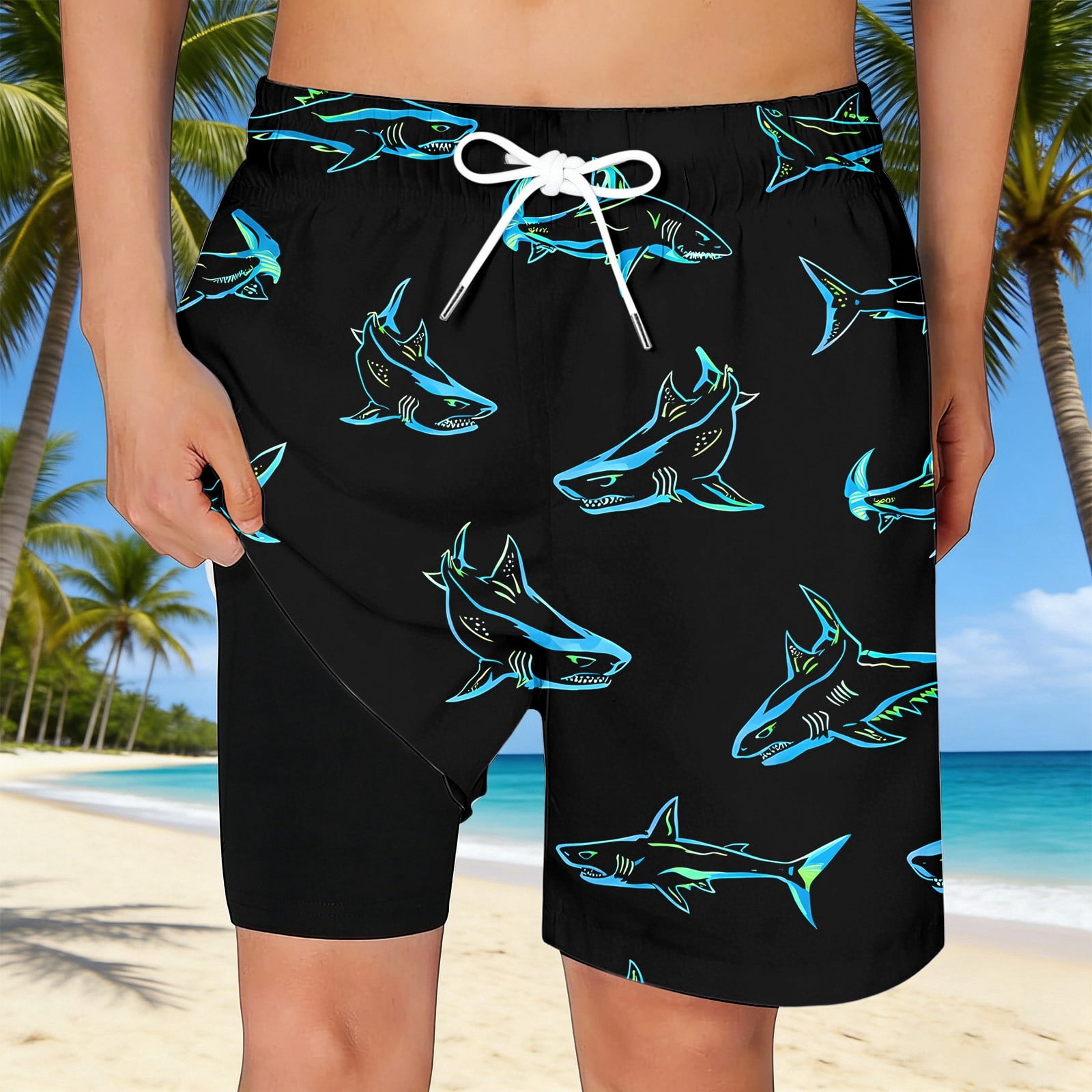 CAIVO Child Boys Swim Trunks With Pockets Graphic Coconut Tree Prints ...