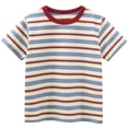 thumbnail image 1 of CAIVO Child Boys T-Shirts Summer Striped Print Short Sleeve Round Neck Top Kids Lightweight Pullover Tee For Daily Play And School Wear, 1 of 7