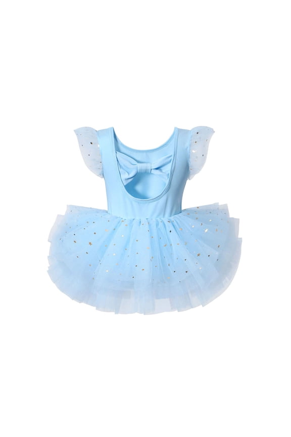 Child Casual Dresses Elegant Ballet Practice Dress For Girls Bow Tutu Leotard Dance Performance Recital Outfit Versatile Fly Sleeve O-Neck Sundress