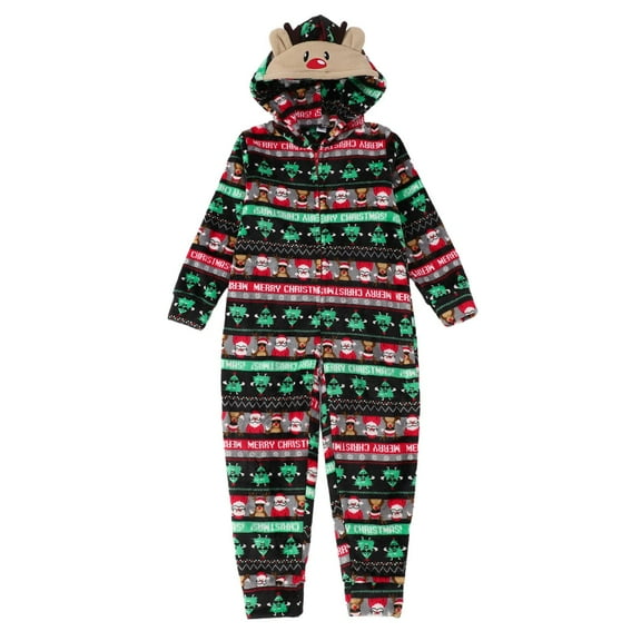 CAIVO Child Christmas Family Matching Pajamas Hooded Jumpsuits Long Sleeve Winter Warm Zip Up Rompers For Kid Breathable Nightwear
