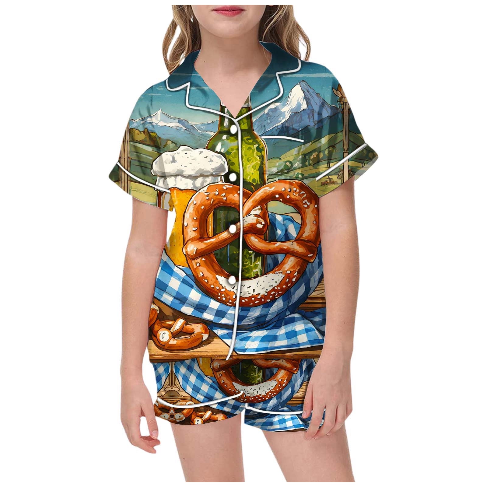 CAIVO Child Comfortable Women Outfit Sets Relaxation Stylish Casual Printed Short Sleeve Lapel