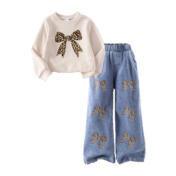 CAIVO Child Fashion Girls Two Piece Outfit Sets Long Sleeve Tops And Comfy Pants Casual Daily Wear Soft Fabric Ensemble Toddlers Kids Lovely Clothes Sets