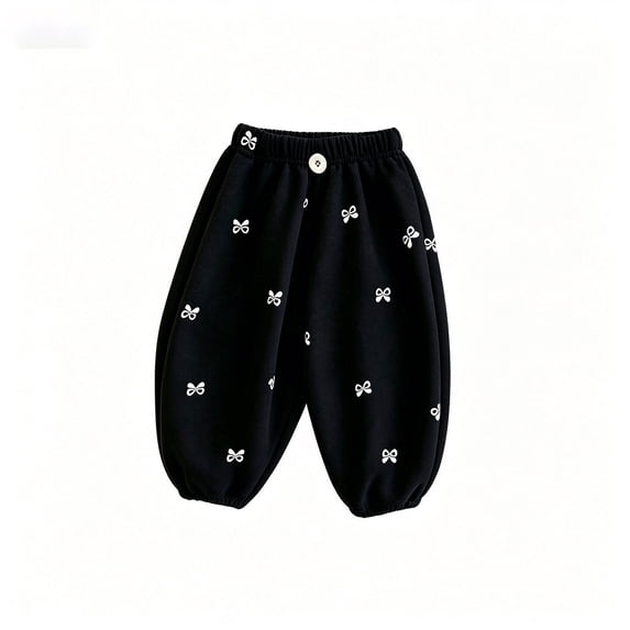 CAIVO Child Girls Casual Jogger Sweatpants With Bow Print Style Comfortable Elastic Waist Soft Blend Pants For Daily Wear Comfort Summer Trousers