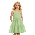 thumbnail image 1 of CAIVO Child Girls Dress Kids Sleeveless Square Neck Trendy Fit And Flare Knee Length Pure Color Summer Casual Party Dresses, 1 of 6