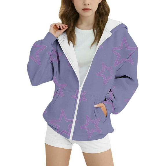 CAIVO Child Girls Hooded Zip Up Sweatshirt Long Sleeve Jacket Outerwear Long Sleeve Pullover Tops For Teen Girls Lightweight Casual Athletic Wear Boho Wear