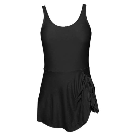 CAIVO Child Girls One-Piece Swimsuit Adjustable Strap Scoop Neck Ruffle Kids Sleeveless Swim Dress Pure Color Beach Vacation Swimwear