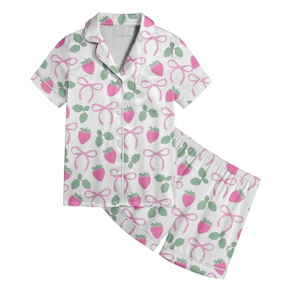 CAIVO Child Girls Outfit Set Bow Print Short Sleeve Lapel Blouse Tops Pants Soft Comfortable Casual Clothes Sets Toddler Kids 4-5 Years