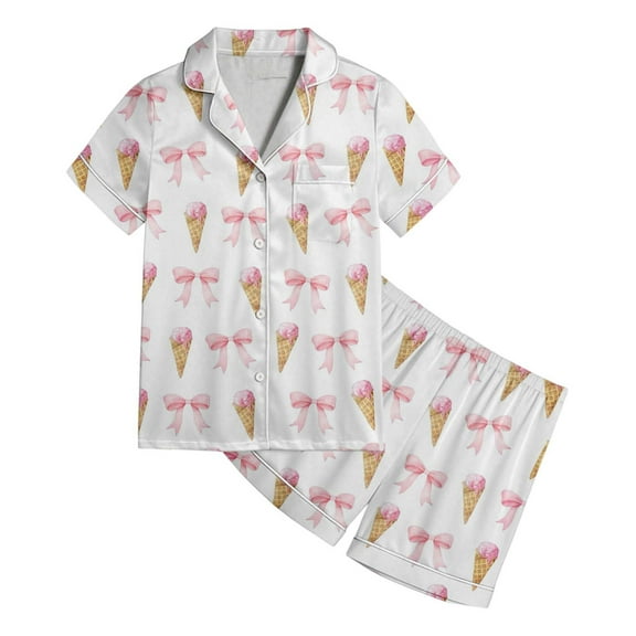 CAIVO Child Girls Outfit Set Bow Print Short Sleeve Lapel Blouse Tops Pants Soft Comfortable Clothes Sets Toddler Kids Casual Outfit 10-11 Years