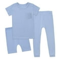 thumbnail image 1 of CAIVO Child Girls Outfit Sets 3 Piece Button Down Lapel Short Sleeve Summer Shirt Tops + Shorts Sleep For Toddler Kids Comfortable Casual Home Wear Stylish Clothing Sets, 1 of 5