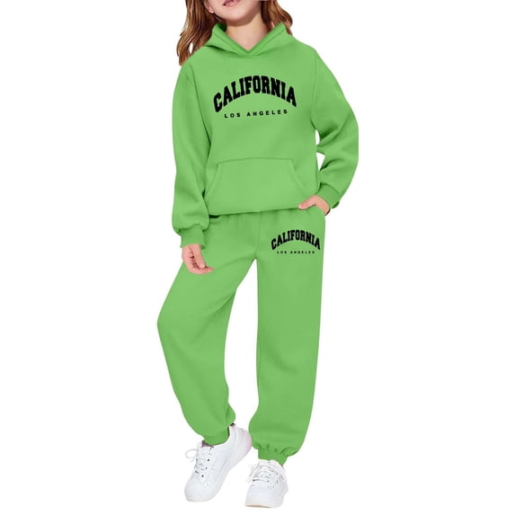 CAIVO Child Girls Outfit Sets Tracksuits Sweatsuit Long Sleeve Tops Pants Hoodie And Sweatshirt Letter Print Casual Wear Outdoor Activities 9-10 Years