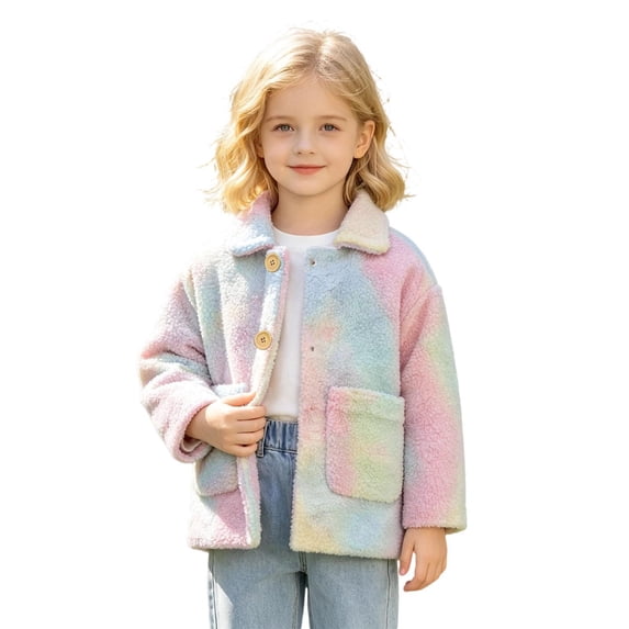 CAIVO Child Girls Winter Tie Dye Coats Jacket Wear Kids Thicken Windproof Warm Outwear Long Sleeve Holiday Outerwear