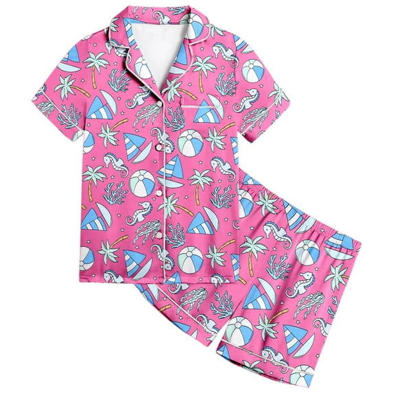 CAIVO Child Little Baby Girls Boys Outfit Sets Satin Silk Kids Lapel Short Sleeve Summer Shirt Tops + Shorts 2 Piece Button Down Classic Home Adorable Clothes Sets