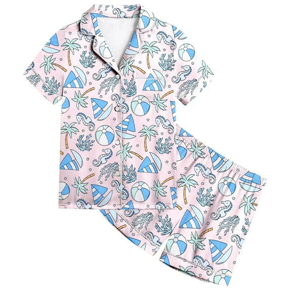 CAIVO Child Little Baby Girls Boys Outfit Sets Satin Silk Kids Lapel Short Sleeve Summer Shirt Tops + Shorts 2 Piece Button Down Classic Home Cute Clothing Sets