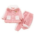 thumbnail image 1 of CAIVO Children 2 Piece Pajama Sets Baby Hood Plush Long Sleeve Tops With Pants Warm Thick Winter Homewear Boys Girls Set Sleepwear, 1 of 3