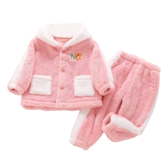 CAIVO Children 2 Piece Pajama Sets Baby Hood Plush Long Sleeve Tops With Pants Warm Thick Winter Homewear Boys Girls Set Sleepwear