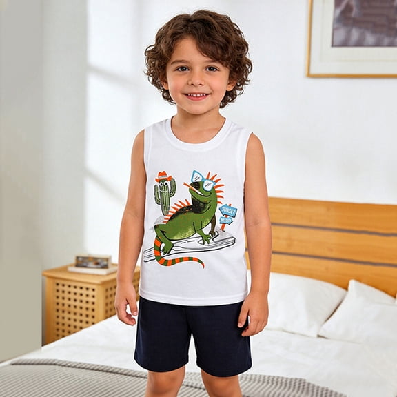 CAIVO Children Boys Summer Outfit Sets Animal Print Vest And Shorts Casual Two Piece Playwear Toddlers Kids Breathable Clothing Sets
