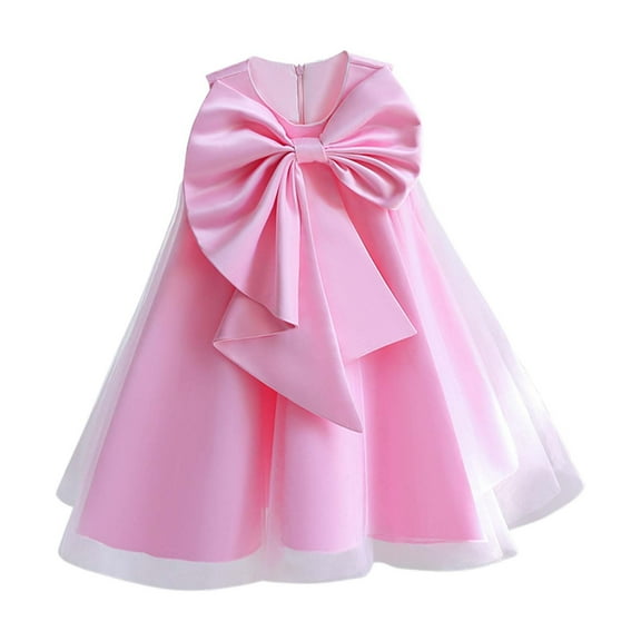 CAIVO Children Dress Girl Performance Pompous Dresses Bowknot Sleeveless Solid Color Evening Piano Performance Dress (4y 8y) Fashionable Toddler Daily Wear