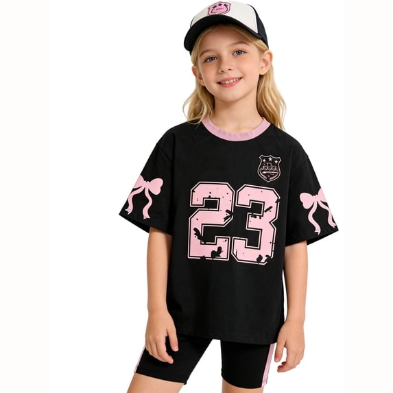 CAIVO Children Girls Casual Outfit Sets 2 Piece O-Neck Short Sleeve T ...