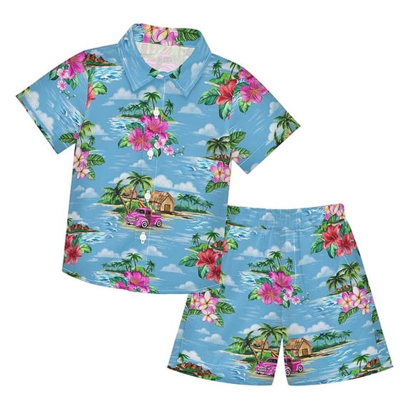 CAIVO Children Outfit Sets Boys Summer Casual Floral Printed Hawaii Lapel Button Short Sleeved Shirts And Shorts Boho Clothes Sets