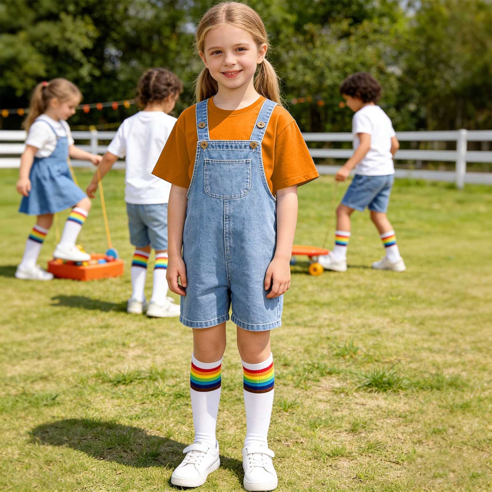 CAIVO Children Outfit Sets Girls Denim Overalls Solid Color O-Neck ...