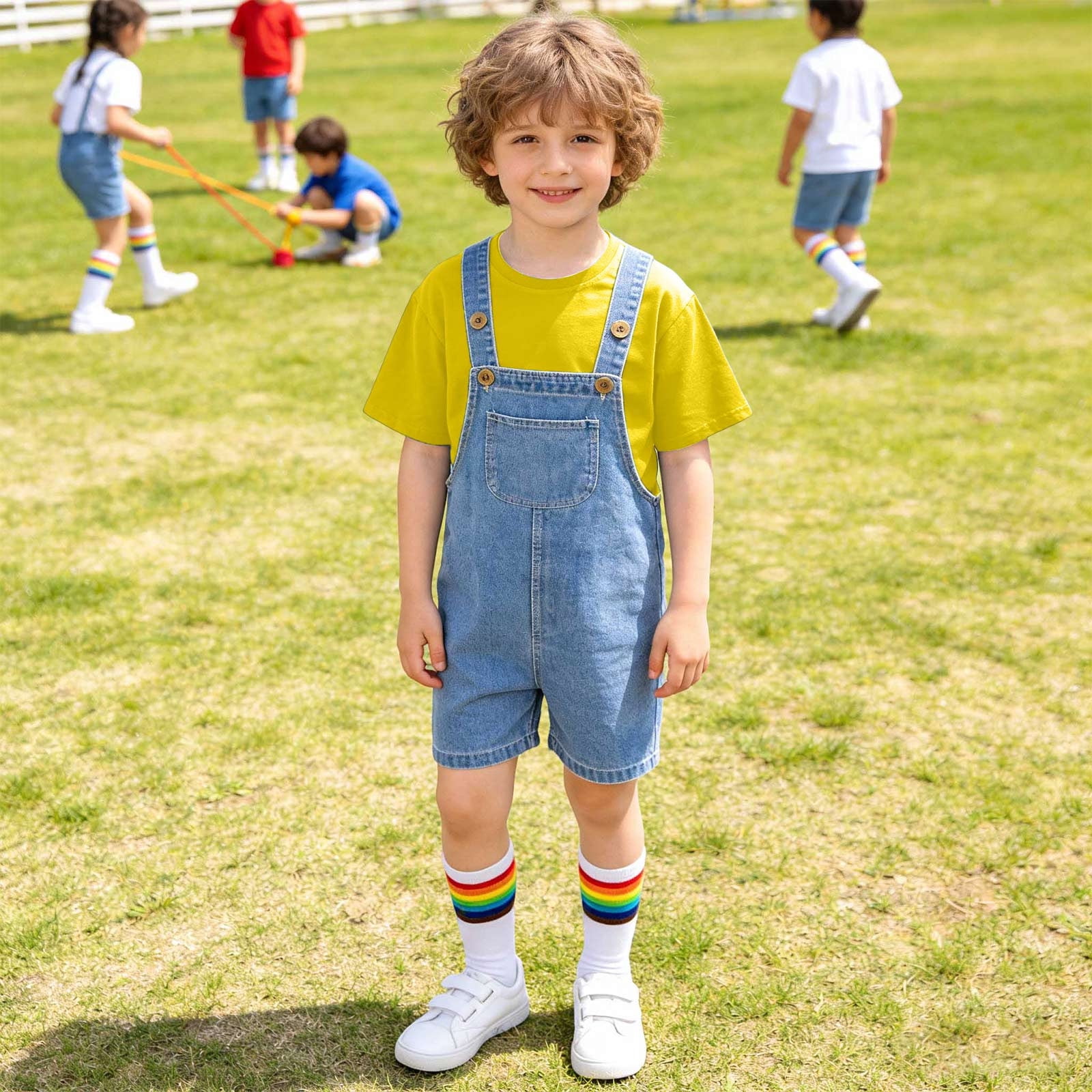 CAIVO Children Outfit Sets Girls Denim Overalls Solid Color O-Neck ...