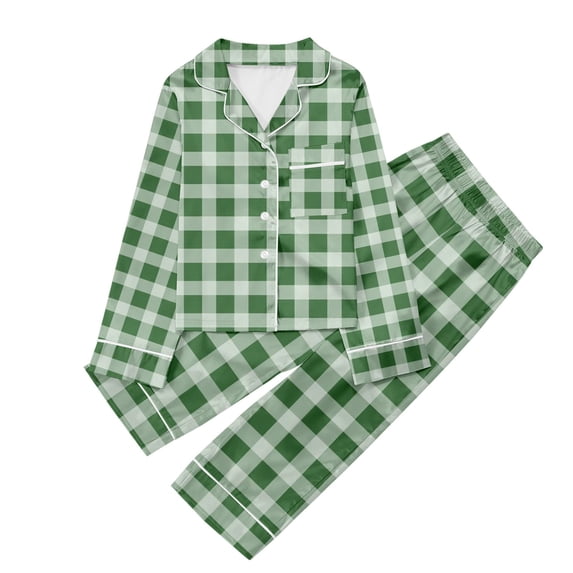 CAIVO Children Plaid Printed Button Down Lapel Long Sleeve Tops And Pants 2 Piece Pajama Sets Pyjamas