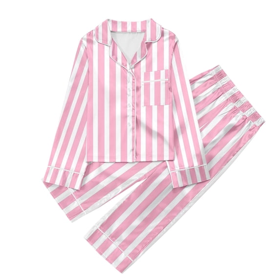 CAIVO Children Striped Printed Button Down Lapel Long Sleeve Tops And Pants 2 Piece Pajama Sets Sleepwear