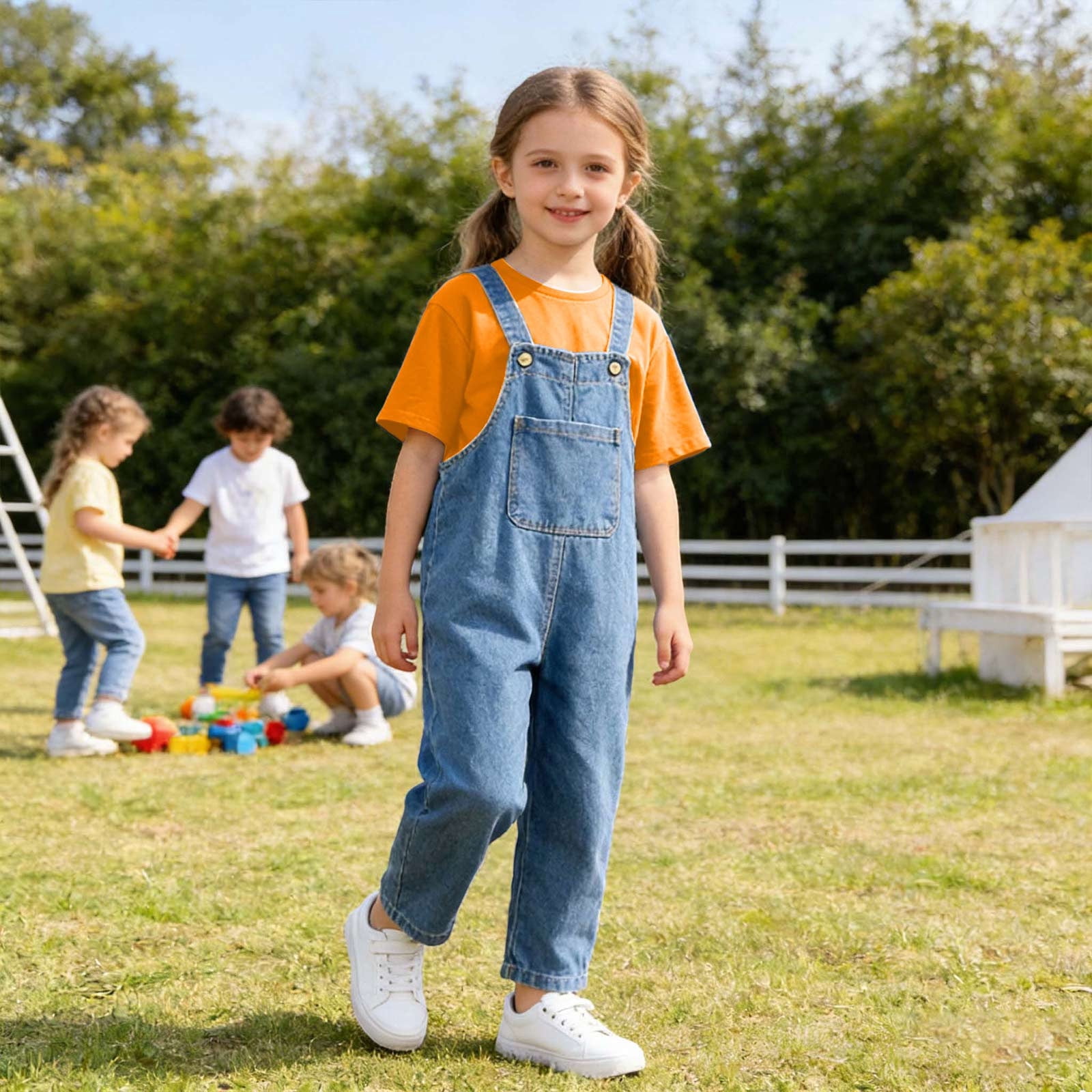 CAIVO Children Toddler Girls Denim Overalls Casual Loose Fit Jumpsuit ...