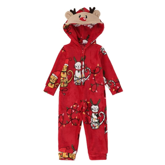 CAIVO Christmas Baby One-Pieces Long Sleeve Family Matching Pajamas Hooded Jumpsuits Winter Warm Zip Up Pajamas Jumpsuits Classic Nightwear