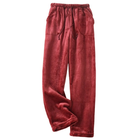 CAIVO Cozy Women's Sleep Pants For Winter Wide Leg Comfort Trousers Plus Size Soft Coral Velvet With Pockets And Drawstring Home Trousers Solid Color Daily Slacks Holiday