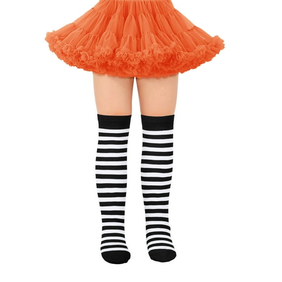 CAIVO Girl Knee High Socks Striped Stockings Soft Stretchable Comfortable Breathable Fashionable Long Socks Daily Wear Fashionable Child Solid Color Socks