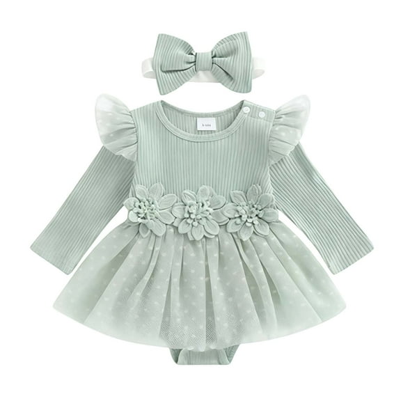 CAIVO Girl Long Sleeve Lace Bodysuit With Floral Applique And Skirt For Photoshoot Onesie Jumpsuit And Wear Lovely One-Pieces