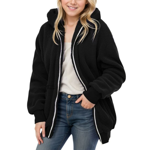 CAIVO Girl's Casual Color Block Sweatshirt Long Sleeve Zipper Hoodie Loose Warm Coats Winter Tops Slim Casual Solid Color Soft Tops Coats Hooded Sweatshirt Jackets Soft Child Clothing