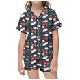 thumbnail image 1 of CAIVO Girls Christmas Printed 2 Piece Pajama Sets Lapel Short Sleeve Button Down Shirt With Shorts Children Kids Homewear Sleepwear, 1 of 4