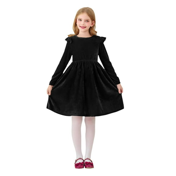CAIVO Girls Dress Ruffled Long Sleeve Casual Autumn Party Dress Birthday Toddler Child Daily Wear