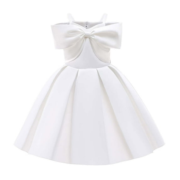 CAIVO Girls Elegant Dress Off Shoulder A-Line Casual Party Dresses Solid Color Comfort Toddler Child Daily Wear