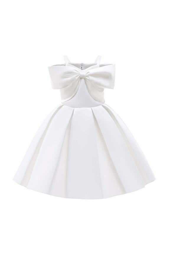 Girls Elegant Dress Off Shoulder A-Line Casual Party Dresses Solid Color Versatile Toddler Child Daily Wear
