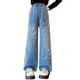thumbnail image 1 of CAIVO Girls Fashion Denim Wide Leg Pants With Embroidery And Applique Patchwork Design Comfortable Stretch Jeans For Teen Youth Trousers Lightweight Summer Child Breathable Comfort, 1 of 9